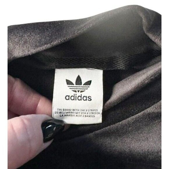 Adidas Woman's Sz M Bellista Sweater Black Velvet Trefoil Logo Flared Long Slvs - Picture 6 of 9